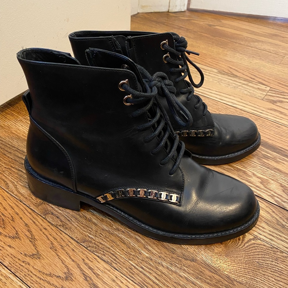 Ferragamo black lace up boots